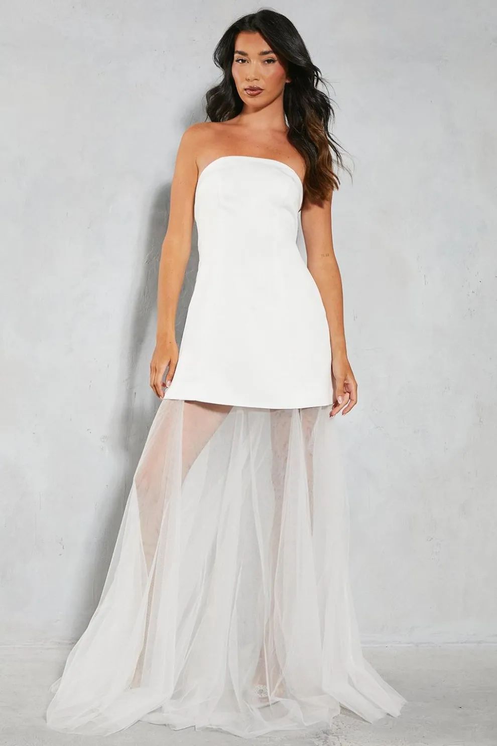 Premium Satin Detachable Tulle Skirt Bandeau Maxi Dress | Nasty Gal