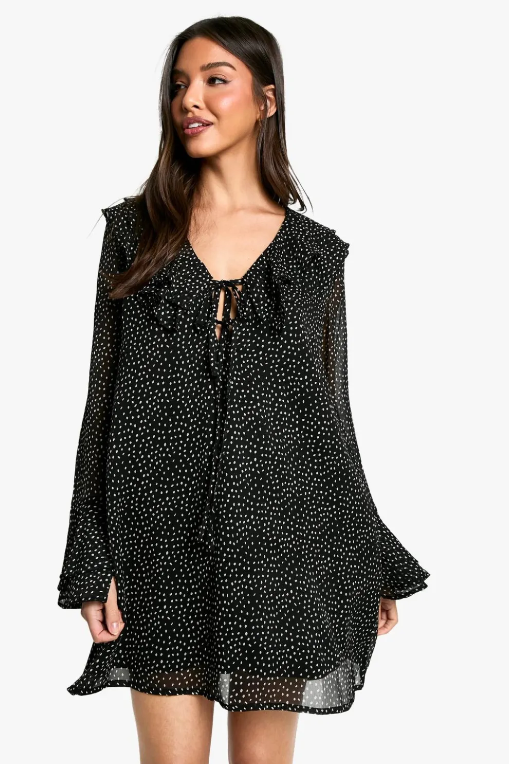 Polka Dot Ruffle Shift Mini Dress | Nasty Gal