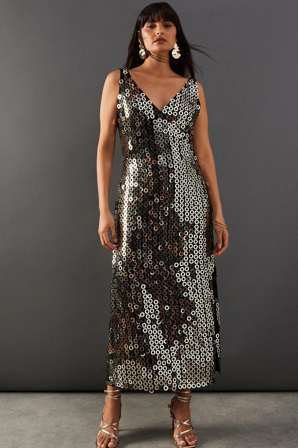 Hand Embellished Disk Sequin High Apex Midi Dress | Nasty Gal