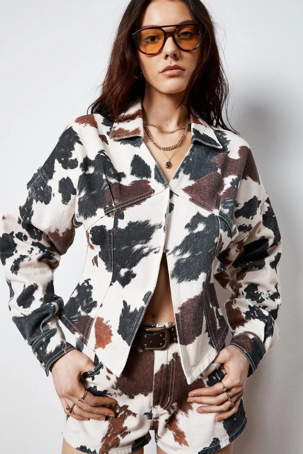 Cow Print Denim Hotpant Short | Nasty Gal