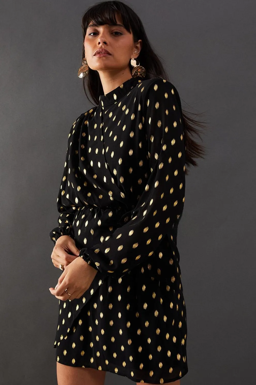 Foil Chiffon High Neck Wrap Front Mini Dress | Nasty Gal