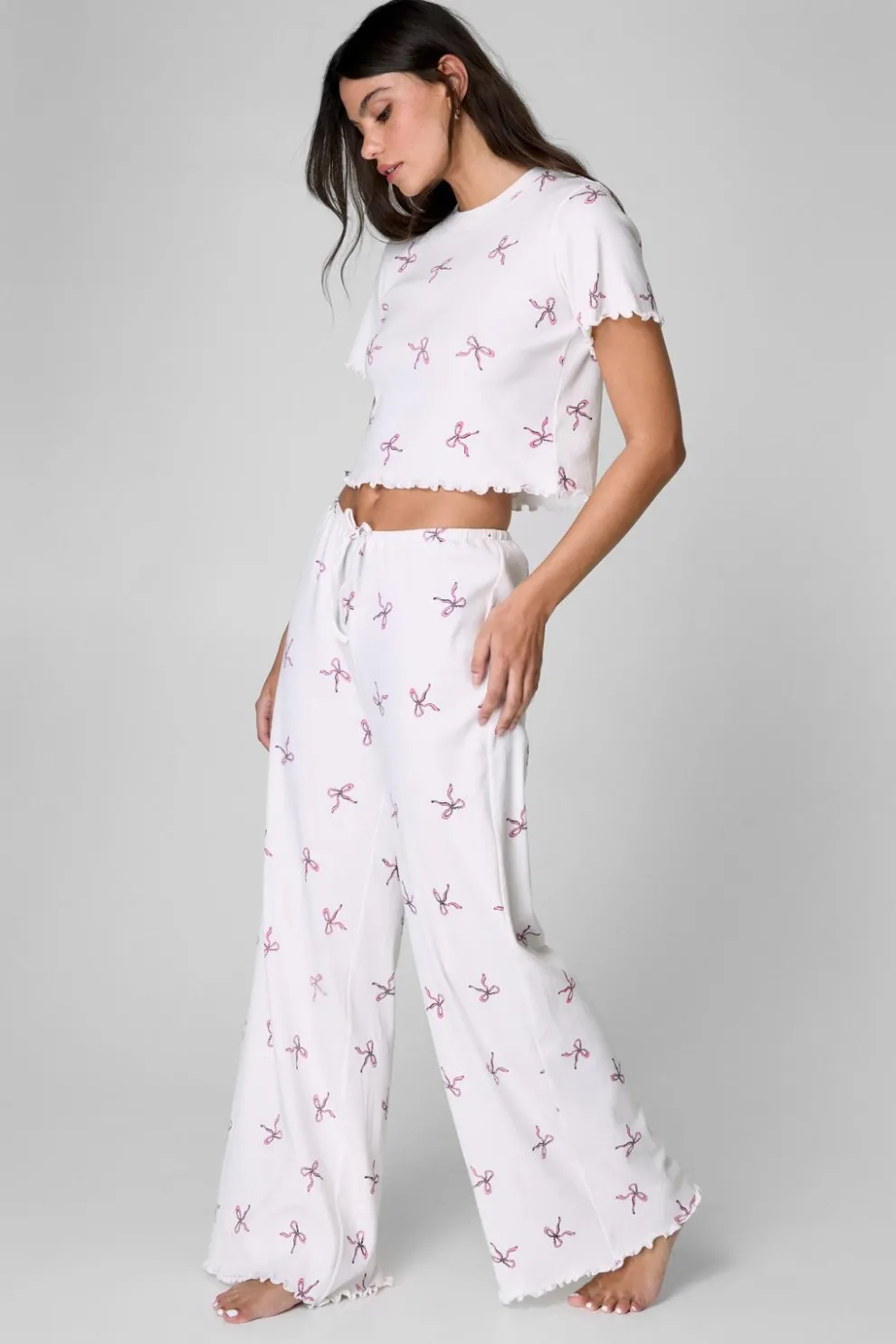 Cotton Bow Rib Lettuce Edge Pajama Pants | Nasty Gal