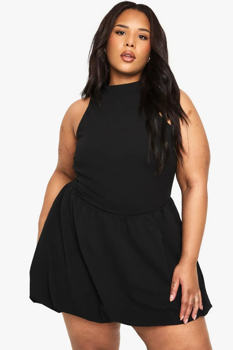 PLUS HIGH NECK PUFFBALL MINI DRESS | Nasty Gal