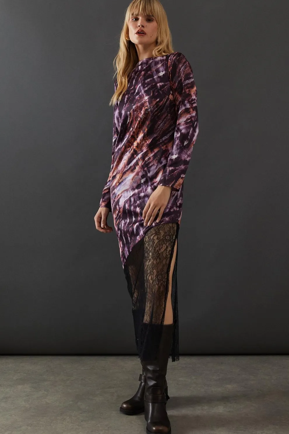 Marble Satin Column Lace Panel Midi Dress | Nasty Gal