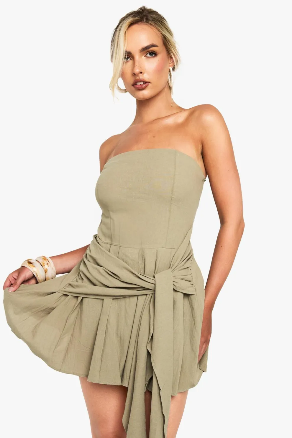 Linen Look Pleated Wrap Mini Dress | Nasty Gal