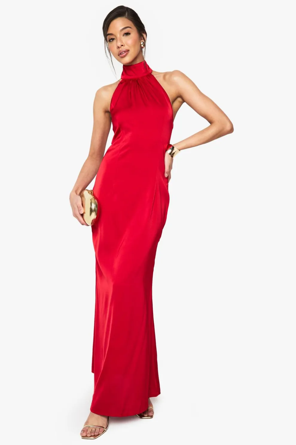 Satin Halterneck Maxi Dress | Nasty Gal