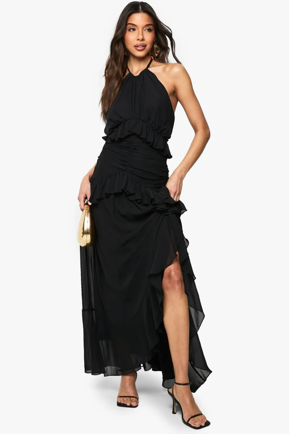 Halterneck Chiffon Ruffle Detail Maxi Dress | Nasty Gal