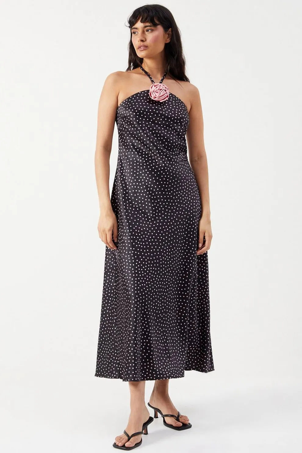 Satin Corsage Detail Bias Cut Midi Dress | Nasty Gal