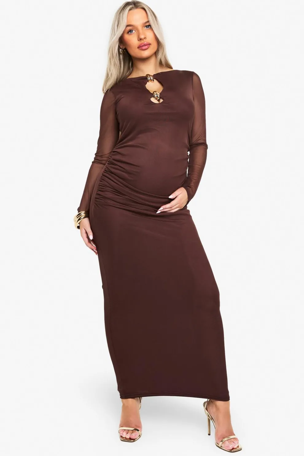 maternity trim detail ruched maxi dress | Nasty Gal