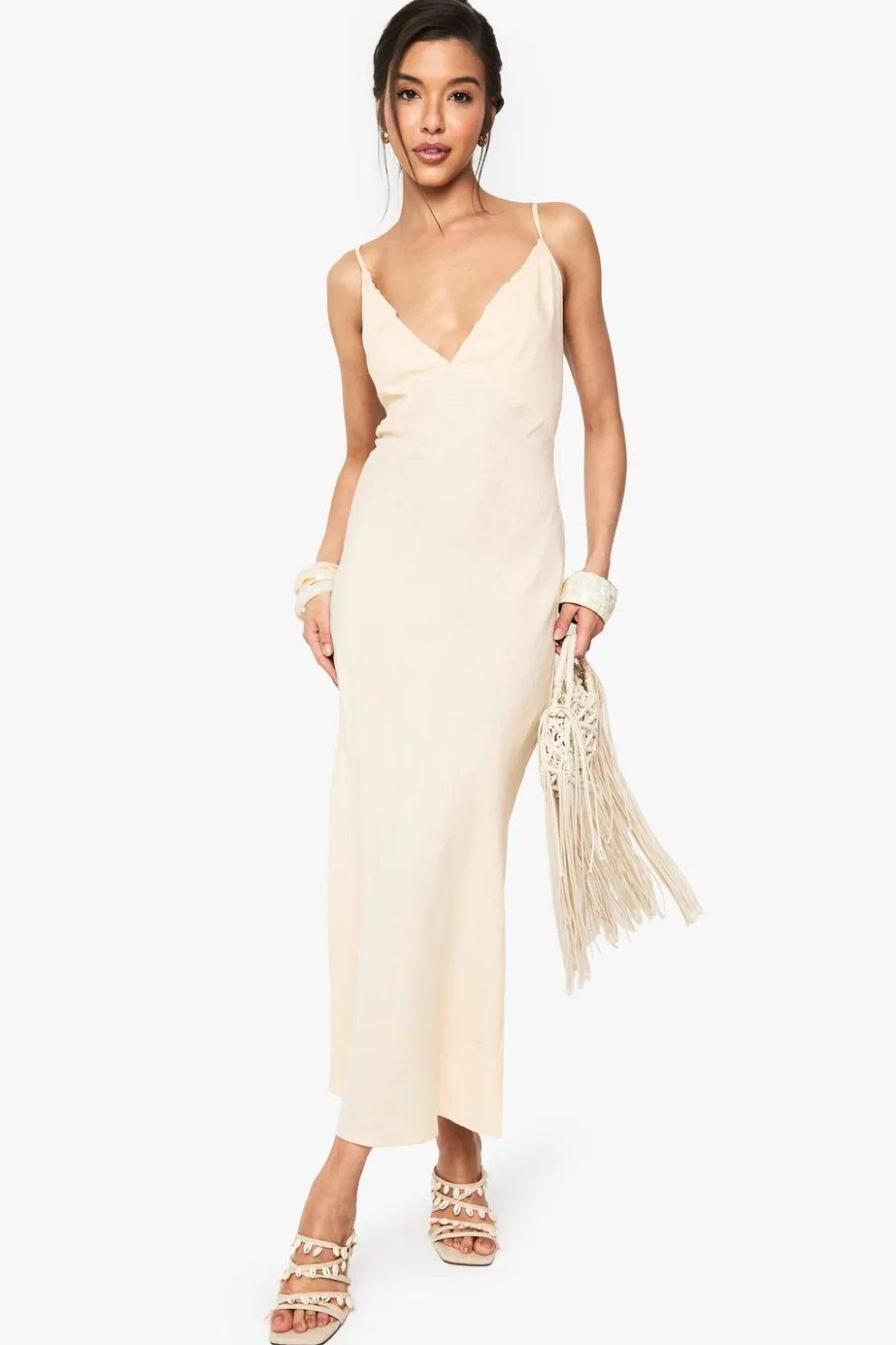 Linen Look Strappy Midaxi Dress | Nasty Gal