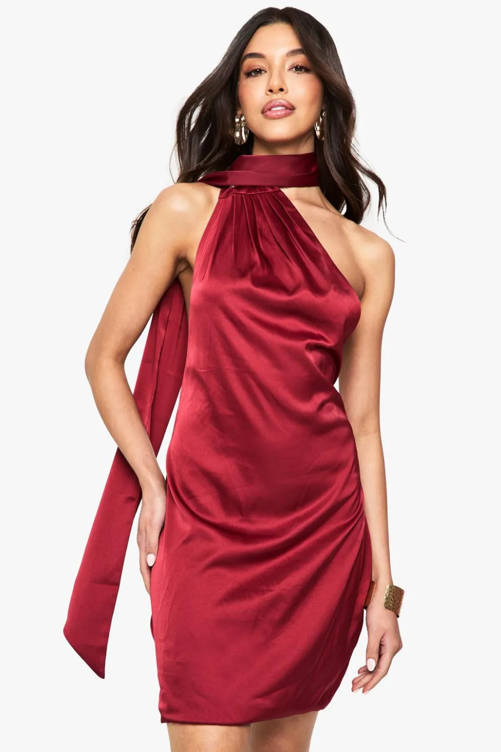Premium Satin Scarf Detail Mini Dress | Nasty Gal