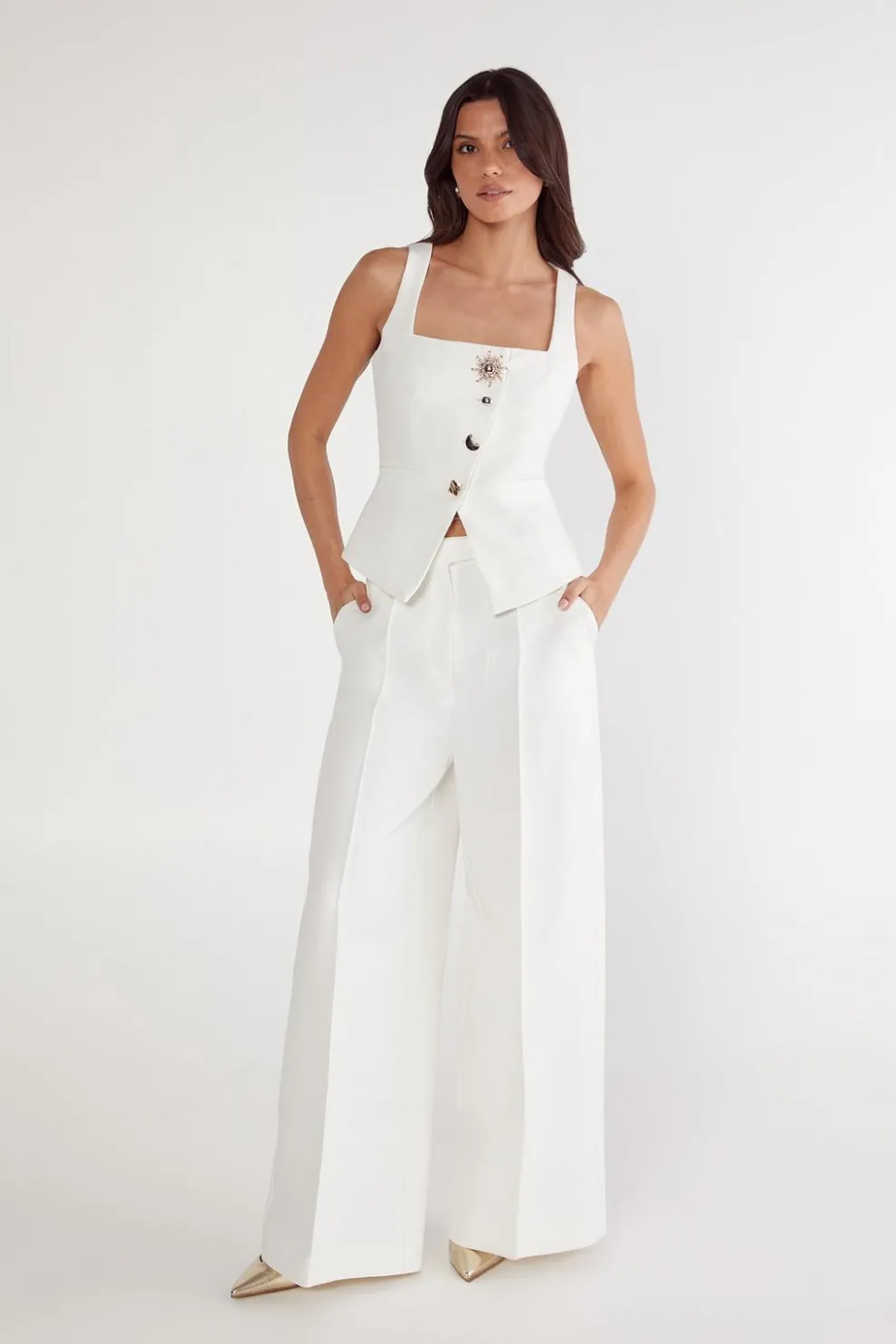 Sun Gold Button Trim Tailored Vest | Nasty Gal