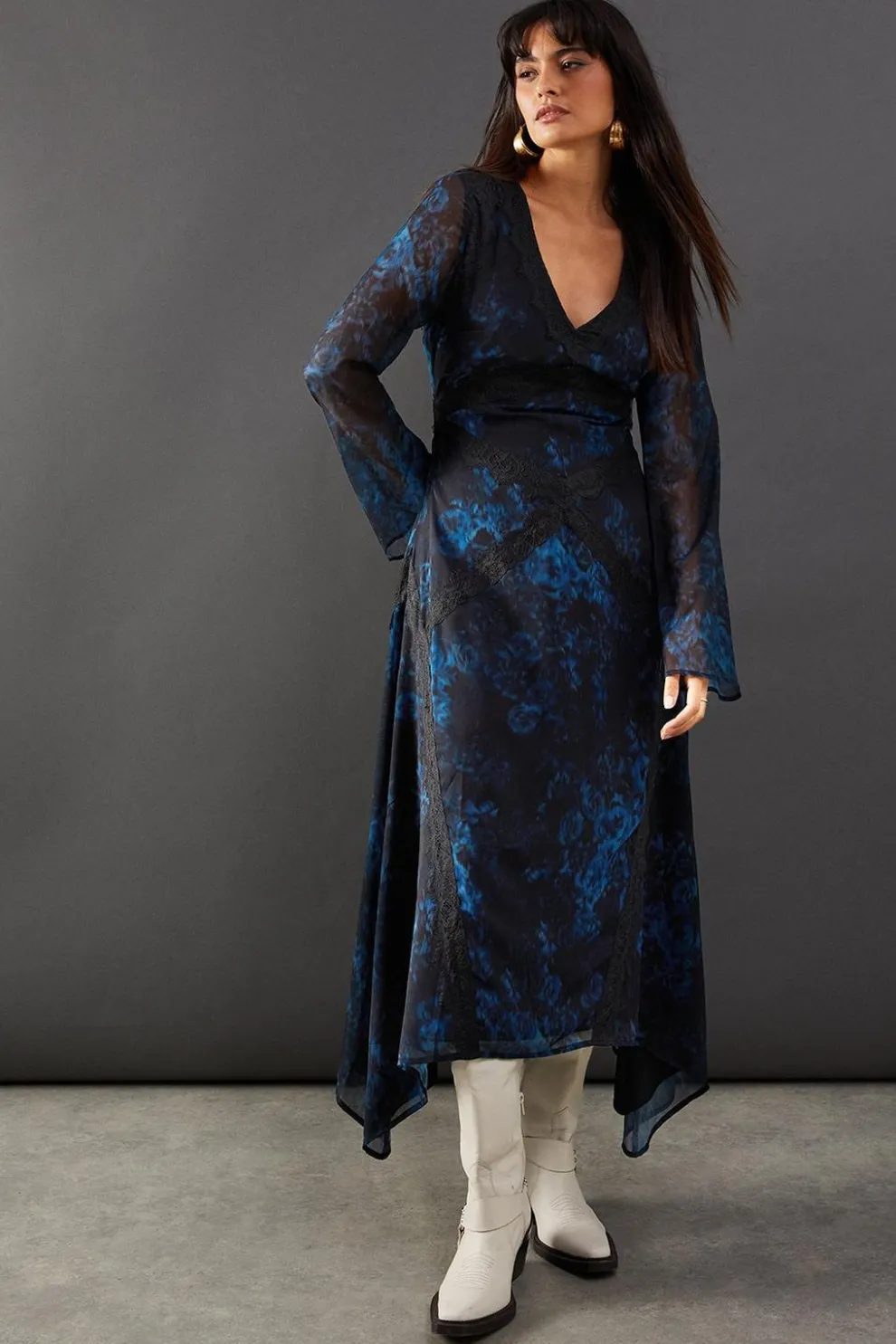 Print Chiffon Lace Insert Midi Dress | Nasty Gal