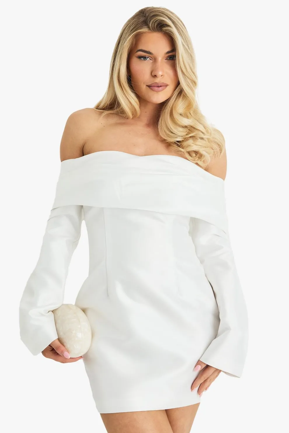 Satin Structured Bardot Mini Dress | Nasty Gal