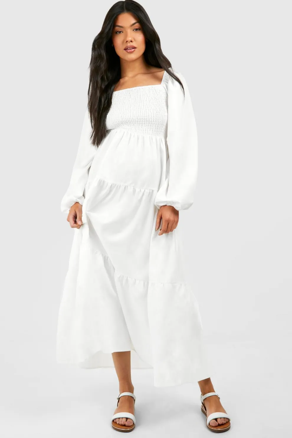 Maternity Shirred Poplin Midaxi Dress | Nasty Gal