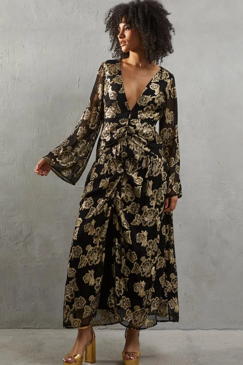 Metallic V Plunge Maxi Dress | Nasty Gal