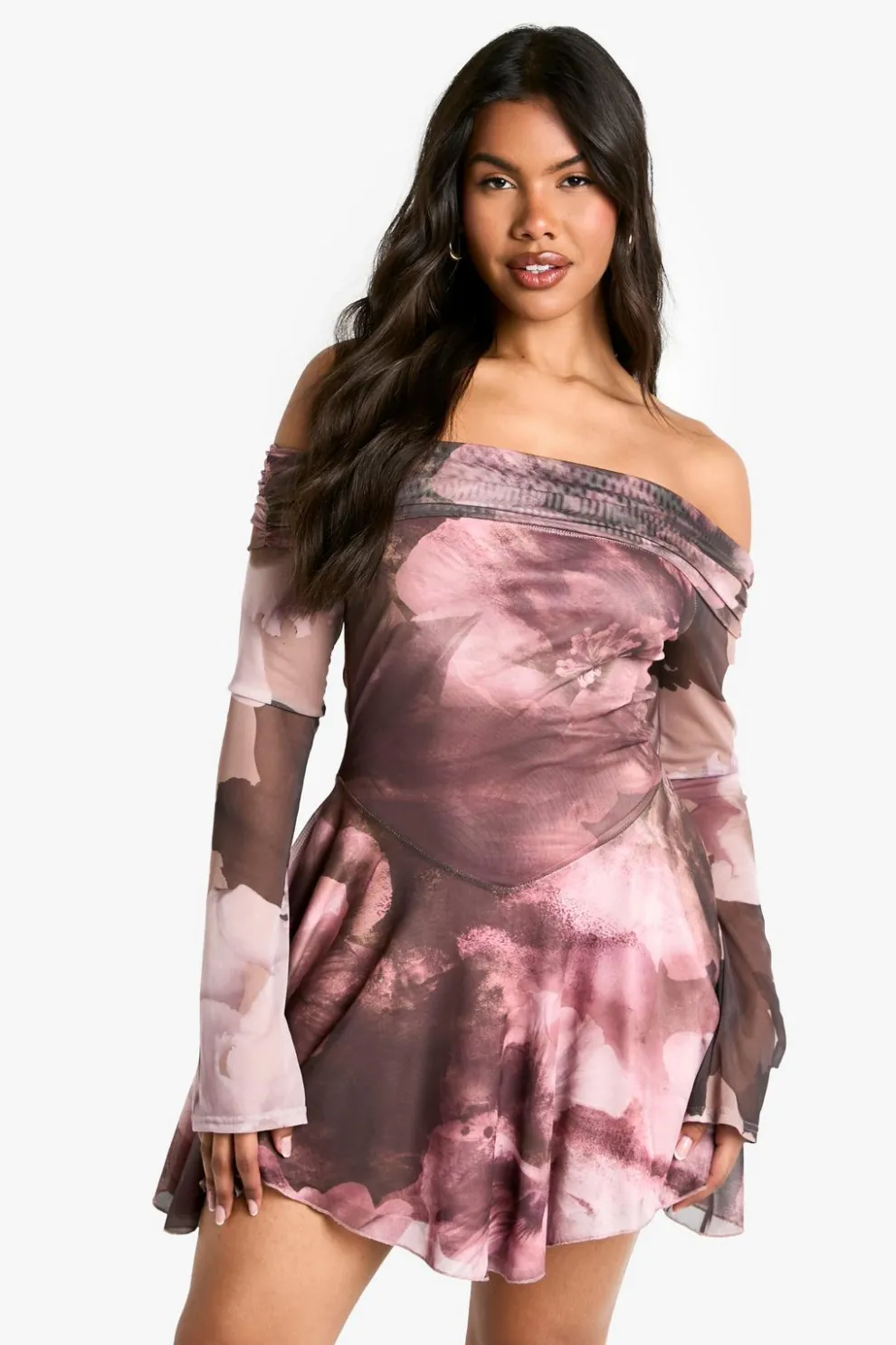 Floral Bardot Long Sleeve Skater Dress | Nasty Gal