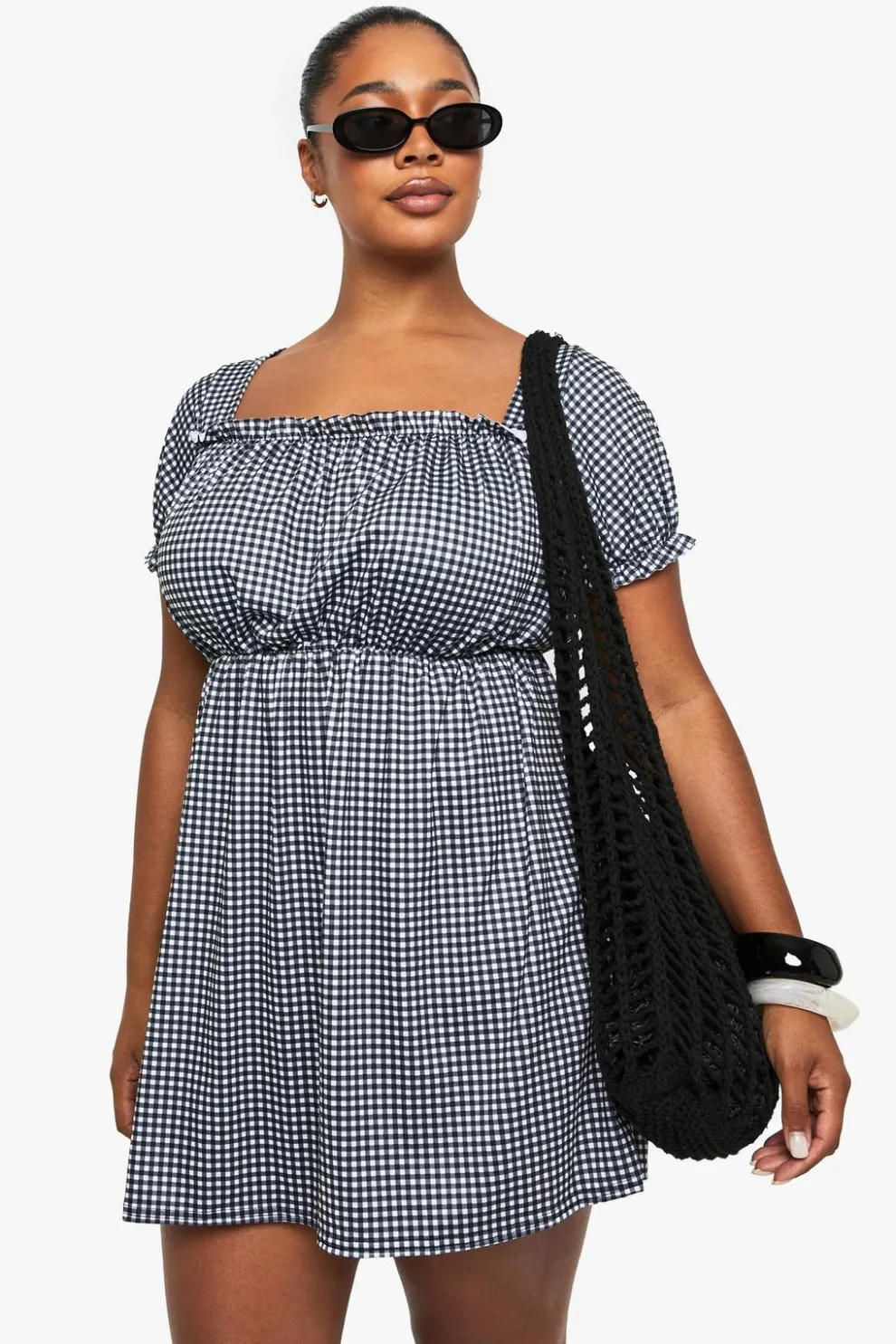 Plus Gingham Puff Sleeve Smock Dress | Nasty Gal